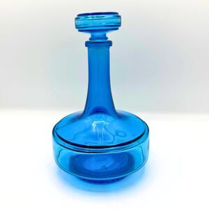 Vintage Belgium Cobalt Blue Glass Decanter Mid Century Modern Barware MCM Bottle